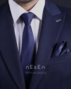 ست کراوات و دستمال جیب مردانه سرمه ای ساده ساتن