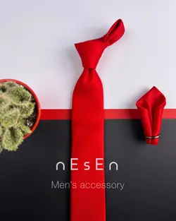 ست کراوات و دستمال جیب مردانه قرمز