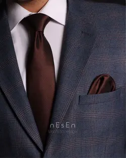 ست کراوات و دستمال جیب مردانه نسن | قهوه ای ساده (جودون)
