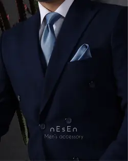 ست کراوات و دستمال جیب مردانه NESEN | آبی ساده (جودون) S50 - کراوات نسن
