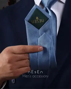 ست کراوات و دستمال جیب مردانه NESEN | آبی ساده (جودون) S50 - کراوات نسن