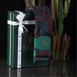 ست کراوات و پوشت مردانه NESEN - طرح برگ سبز کله‌غازی T117 - کراوات نسن