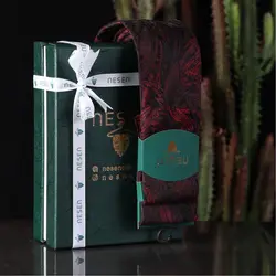 ست کراوات و پوشت مردانه NESEN - طرح برگ مشکی زرشکی T111 - کراوات نسن