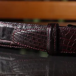 خرید آنلاینکمربند مردانه چرم طبیعی نسن - طرح کروکودیل زرشکی مدل زبانه‌دار KK2 - کراوات نسن