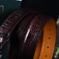 خرید آنلاینکمربند مردانه چرم طبیعی نسن - طرح کروکودیل زرشکی مدل زبانه‌دار KK2 - کراوات نسن