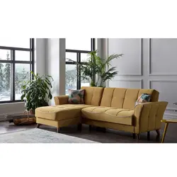 مبل L تخت شو مدل LD28-NEW - کلاف فلز صنعتی سبک - دارای فضای باکس