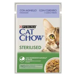 پوچ گربه ادالت عقیم شده کت چو با طعم بره و لوبیا سبز (پورینا)_Purina cat chow sterilised pouch with lamb and green beans