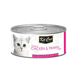 کنسرو گربه با تکه های مرغ و میگو قرمز  کیت کت – kitCat Deboned Chicken &amp; Prawn aspic