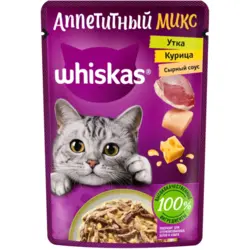 پوچ گربه ویسکاس با طعم مرغ و اردک در سس پنیر_Whiskas appetizing mix