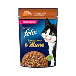 پوچ گربه فلیکس سنسیشن با طعم مرغ و هویج در ژله_Felix sensations with chicken and carrots in jelly
