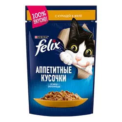پوچ گربه فلیکس با طعم مرغ در ژله_Felix Appetizing pieces,with chicken in jelly