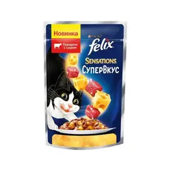 پوچ گربه فلیکس سنسیشن با طعم بیف و پنیر در ژله_Felix sensations super flavor,with beef &amp; cheese in jelly