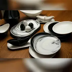 ظروف سرامیکی 31 پارچه اوست مدل مرمریت - مشکی سفید
