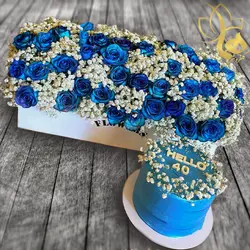 باکس گل و کیک برای تولد شوهر | قیمت گل و کیک مردانه یزدان