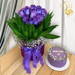 باکس گل و کیک برای دوست پسر| قیمت باکس گل رز آبی مدل کارن