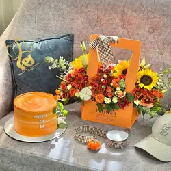 باکس گل و کیک برای تولد مادر - خرید باکس گل و کیک پاییزی