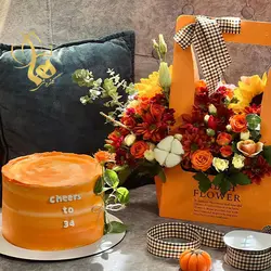 باکس گل و کیک برای تولد مادر - خرید باکس گل و کیک پاییزی