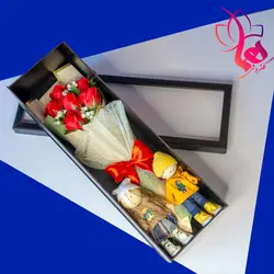 دسته گل فانتزی رز با عروسک مدل جوانه | دسته گل با ریسه LED