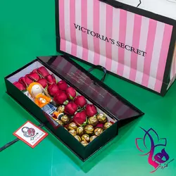 باکس گل و شکلات و عروسک مدل آوا | قیمت باکس گل آوا