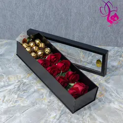 باکس گل و شکلات کوچک مدل زمرد | باکس گل و شکلات ارزان ولن