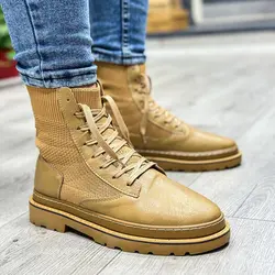 بوت مردانه ساق بلند رنگ کرم کد 34590