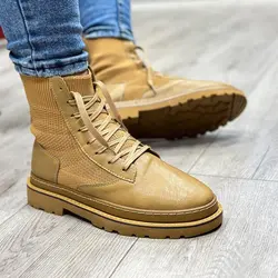 بوت مردانه ساق بلند رنگ کرم کد 34590