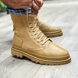 بوت مردانه ساق بلند رنگ کرم کد 34590