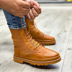 بوت مردانه ساق بلند رنگ عسلی کد 34589