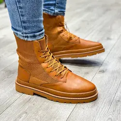 بوت مردانه ساق بلند رنگ عسلی کد 34589