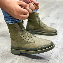 بوت مردانه ساق بلند رنگ یشمی کد 34586