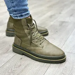 بوت مردانه ساق بلند رنگ یشمی کد 34586