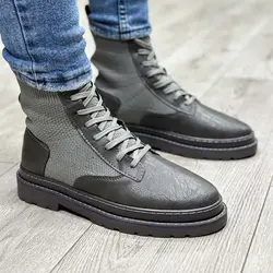 بوت مردانه ساق بلند رنگ طوسی کد 34125