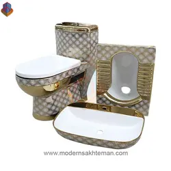 ست توالت فرنگی کاسه توالت زمینی و کاسه روشویی لوکس کد ۷۵۶۲