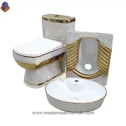 ست توالت فرنگی کاسه توالت زمینی و کاسه روشویی لوکس کد ۷۵۵۷