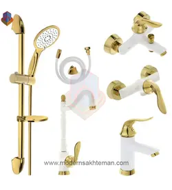 ست کامل شیرآلات کویران آذر مدل میلان سفید طلایی