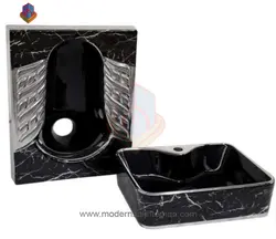 ست کاسه توالت و روشویی طرح سنگ مشکی کروم