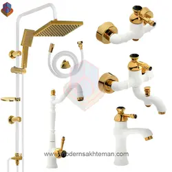 ست شیرآلات کویران آذر مدل فلورانس سفید طلایی