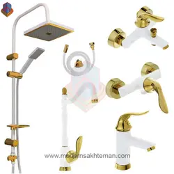 ست کامل شیرآلات کویران آذر مدل میلان سفید طلایی