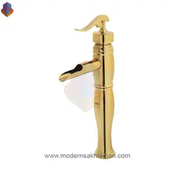شیر روشویی پایه بلند کویران آذر مدل راین طلایی براق
