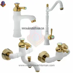 ست کامل شیرآلات کویران آذر مدل فلورانس سفید طلایی