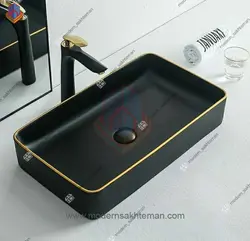کاسه روشویی لوکس وارداتی مشکی طلایی مدل HD_604MT