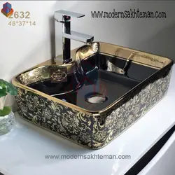 کاسه روشویی لوکس وارداتی مشکی طلا مدل 2632
