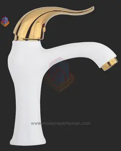 شیر روشویی سفید طلایی جزیره مدل پرنس