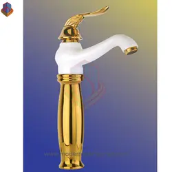 شیر روشویی پایه بلند سفید طلایی جزیره مدل سورن