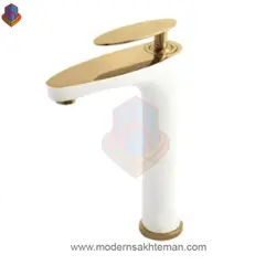 شیر روشویی پایه بلند کرومات مدل دراگون سفید طلایی