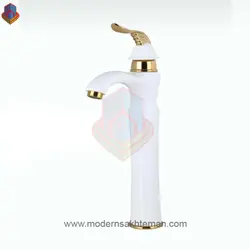 شیر روشویی پایه بلند کرومات مدل گاندو سفیدطلایی