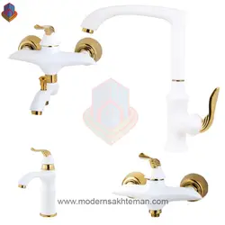 ست شیرآلات کرومات مدل گاندو سفیدطلایی