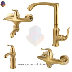 ست شیرآلات کرومات مدل گاندو طلایی مات