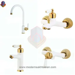 ست شیرآلات کرومات مدل روژا سفید طلایی