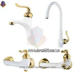 ست کامل شیرآلات کی اند دی مدل آیو سفید طلایی